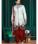 Off White Embroidered Jacquard Stitched Sherwani