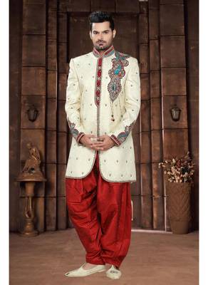 Gold Embroidered Jacquard Stitched Sherwani 1