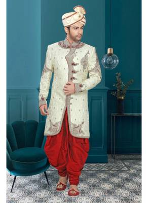 Yellow Embroidered Jacquard Stitched Sherwani 1