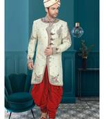 Yellow Embroidered Jacquard Stitched Sherwani