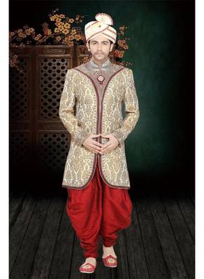 Gold Embroidered Jacquard Stitched Sherwani 1