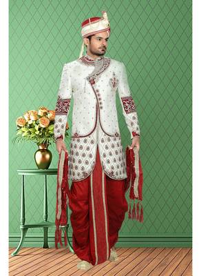 Off White Embroidered Jacquard Stitched Sherwani 1