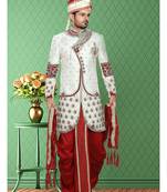 Off White Embroidered Jacquard Stitched Sherwani