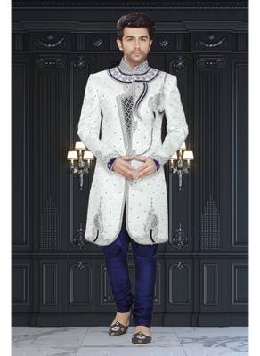 White Embroidered Brocade Stitched Sherwani 1