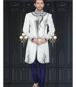 White Embroidered Brocade Stitched Sherwani