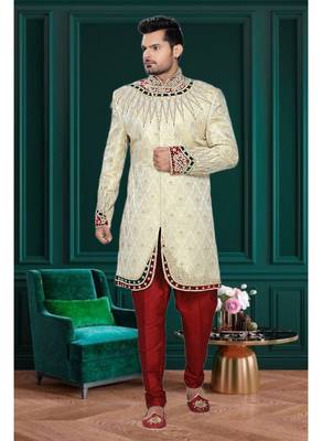Gold Embroidered Brocade Stitched Sherwani 1