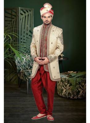Gold Embroidered Jacquard Stitched Sherwani 1