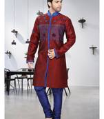 maroon embroidered art silk stitched sherwani