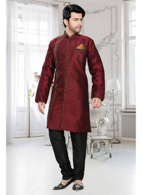 Maroon Embroidered Art Silk Stitched Sherwani 1