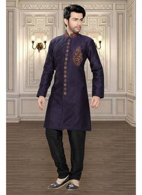 Blue Embroidered Art Silk Stitched Sherwani 1