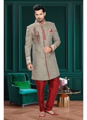 Brown Embroidered Jute Stitched Sherwani 1