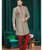 Brown Embroidered Jute Stitched Sherwani