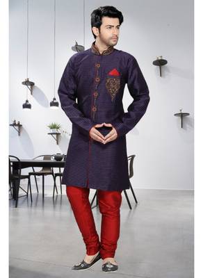 Blue Embroidered Art Silk Stitched Sherwani 1
