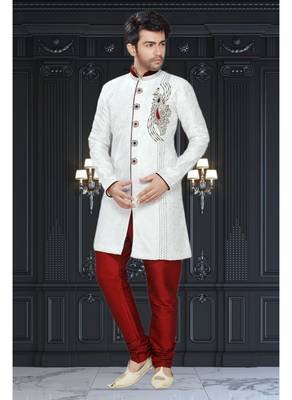 Off White Embroidered Jaquard Stitched Sherwani 1