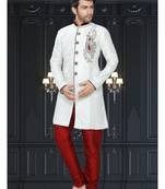 Off White Embroidered Jaquard Stitched Sherwani
