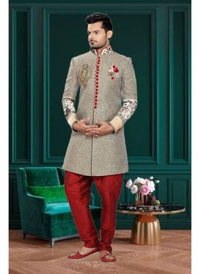 Brown Embroidered Jute Stitched Sherwani 1
