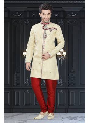 Gold Embroidered Jaquard Stitched Sherwani 1