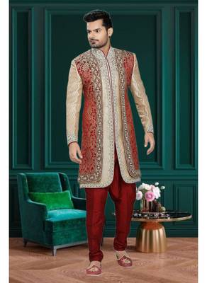 Gold Embroidered Jaquard Stitched Sherwani 1