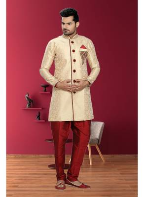 Gold Embroidered Jaquard Stitched Sherwani 1