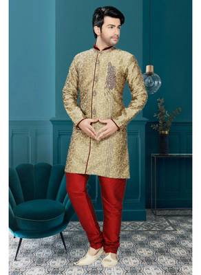 Brown Embroidered Jaquard Stitched Sherwani 1