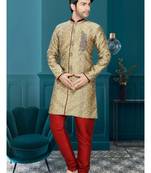Brown Embroidered Jaquard Stitched Sherwani