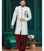 Off White Embroidered Brocade Stitched Sherwani
