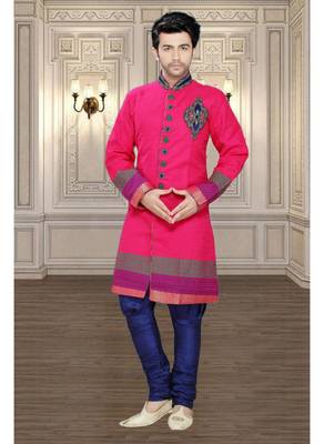 Pink Embroidered Brocade Stitched Sherwani 1