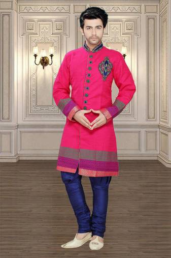 Pink Embroidered Brocade Stitched Sherwani