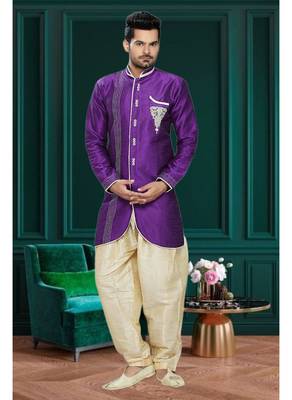 Purple Embroidered Art Silk Stitched Sherwani 1