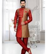 Copper Plain Art Silk Stitched Sherwani