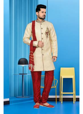 Gold Embroidered Jacquard Stitched Sherwani 1