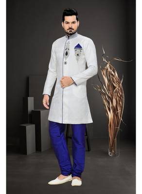 White Embroidered Jacquard Stitched Sherwani 1