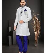 White Embroidered Jacquard Stitched Sherwani
