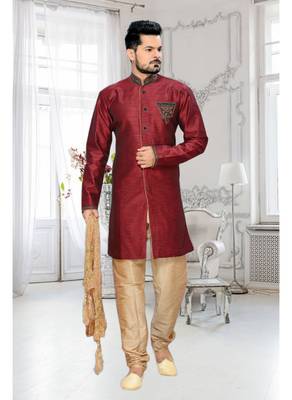 Maroon Embroidered Art Silk Stitched Sherwani 1