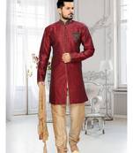 Maroon Embroidered Art Silk Stitched Sherwani