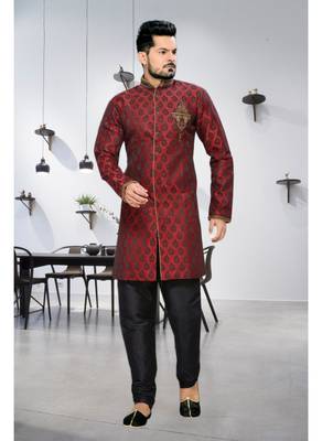 Maroon Embroidered Jacquard Stitched Sherwani 1