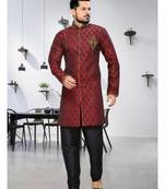 Maroon Embroidered Jacquard Stitched Sherwani