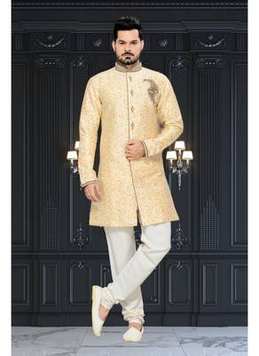 Gold Embroidered Jacquard Stitched Sherwani 1