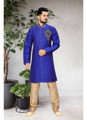 Blue Embroidered Jacquard Stitched Sherwani 1
