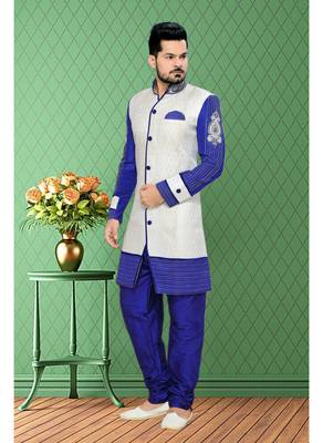 Off White Embroidered Brocade Stitched Sherwani 1