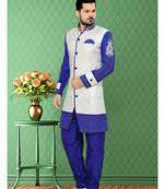 Off White Embroidered Brocade Stitched Sherwani