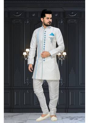 Off White Embroidered Jacquard Stitched Sherwani 1