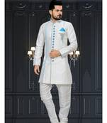 Off White Embroidered Jacquard Stitched Sherwani