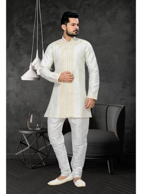 Off White Embroidered Jacquard Stitched Sherwani 1