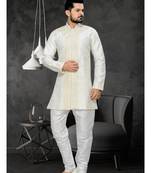 Off White Embroidered Jacquard Stitched Sherwani