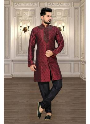 Maroon Embroidered Jacquard Stitched Sherwani 1