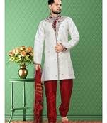 Off White Embroidered Jacquard Stitched Sherwani
