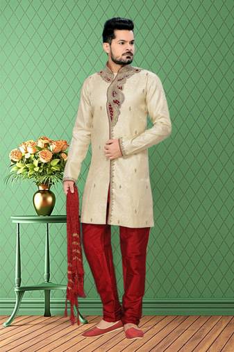 Gold Embroidered Jacquard Stitched Sherwani