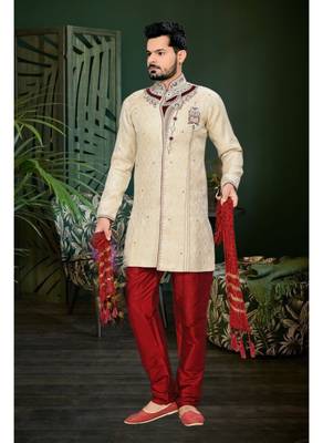 Gold Embroidered Jacquard Stitched Sherwani 1