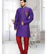 Purple Embroidered Art Silk Stitched Sherwani